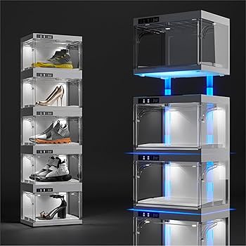 オフィスにの/Show Case グッズ！ Amazon.com: BPKADHY Shoe Storage LED Smart Shoe Box, Auto